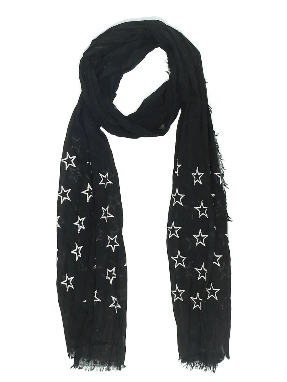 Black scarf white Star pattern Embroidered Scarf - 100% cotton
